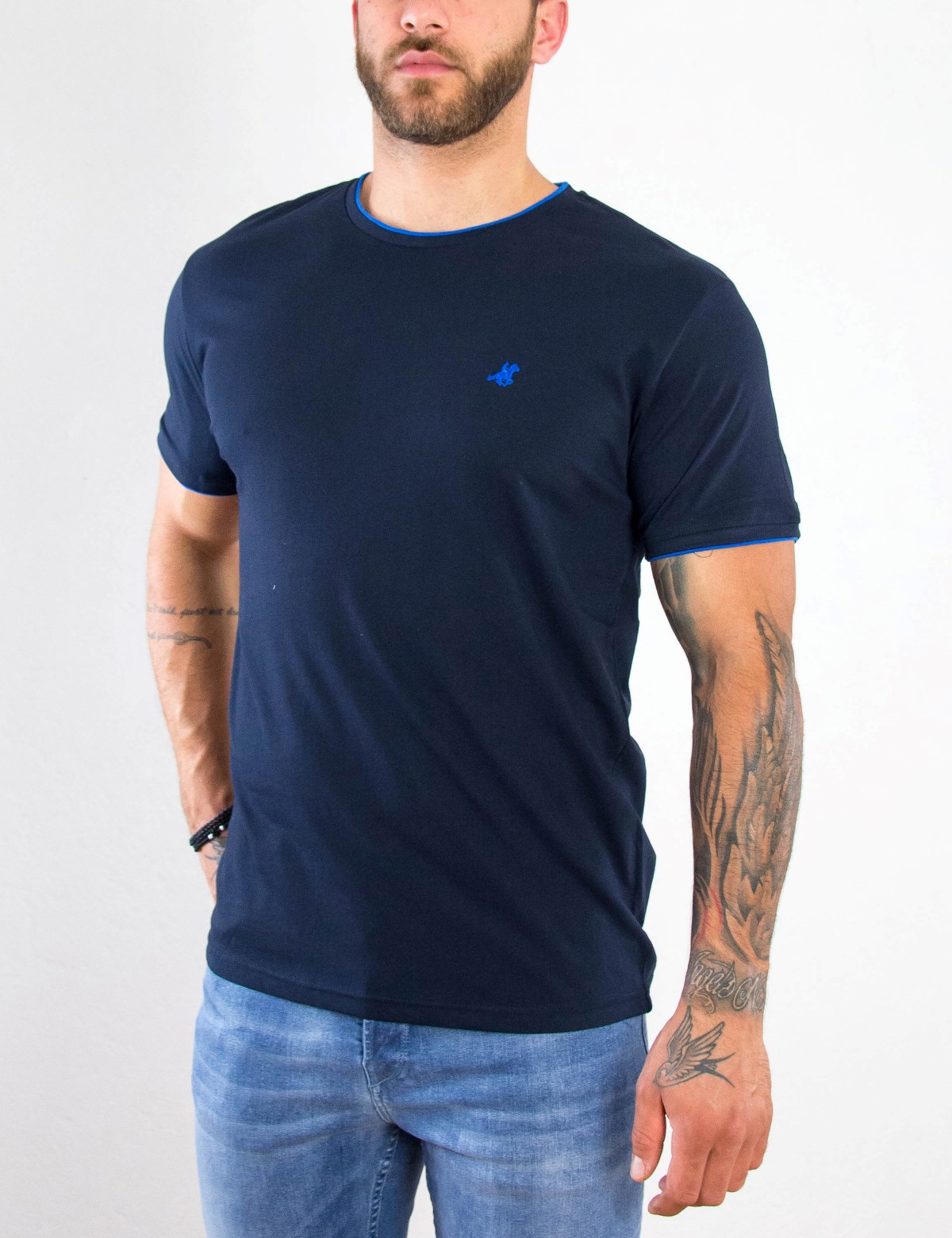 US GRAND POLO US Grand Polo Ανδρικό navy blue T shirt με διχρωμία UST036